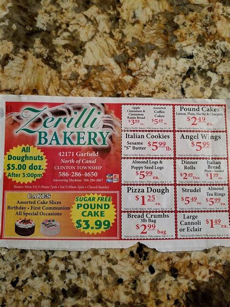 zerilli bakery menu|Menu at Zerilli Bakery, Charter Township of Clinton